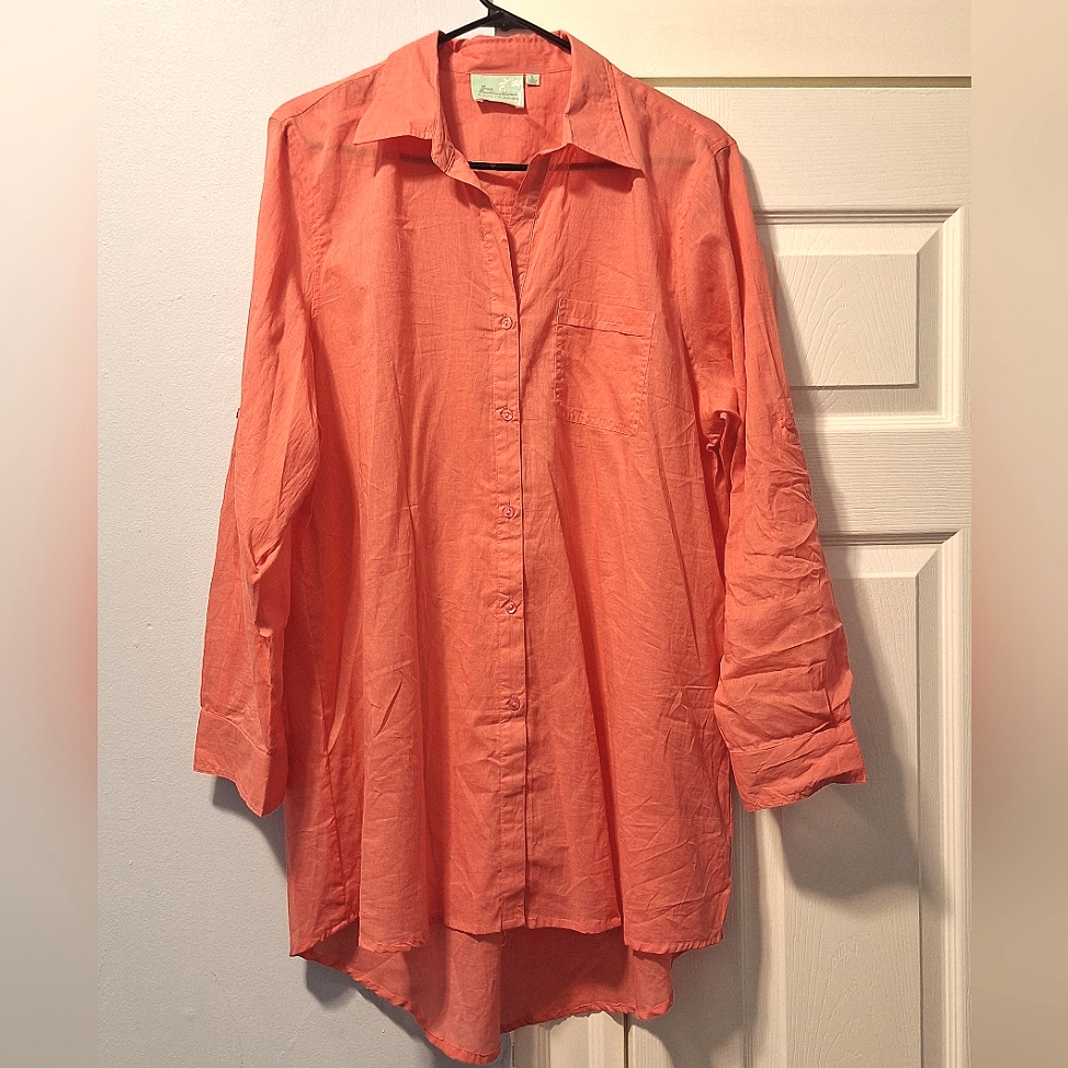 True Destinations | Coral, Cotton Mini Shirtdress